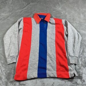 Vintage‎ Sporting Club Rugby Shirt Mens Small Gray Red Blue Striped Collared